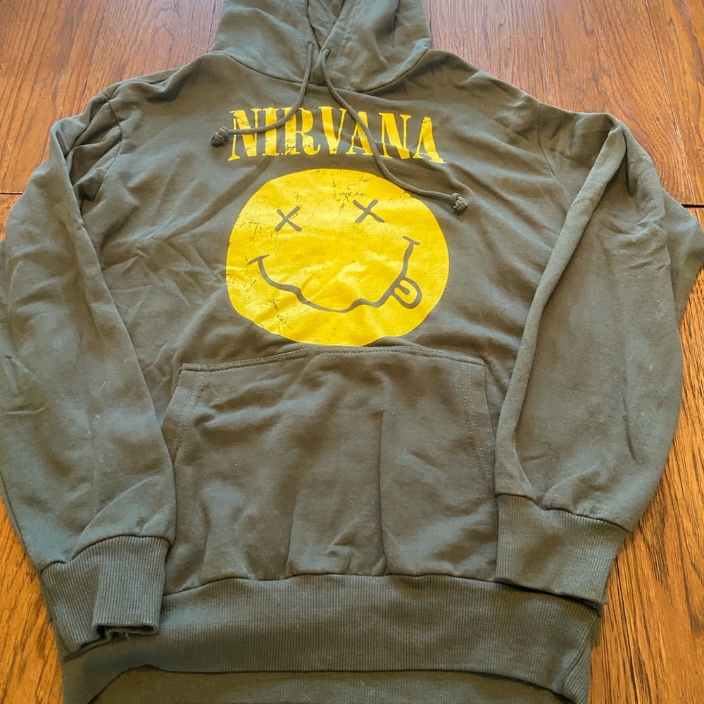 NIRVANA Olive Green Smiley Face Hoodie